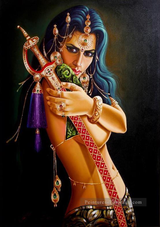 Dame à l’épée Indienne Peintures à l'huile